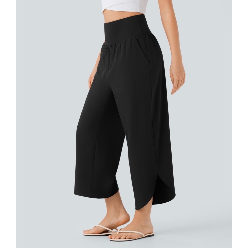 Halara Breezeful High Waisted Tummy Control Split Hem Resort Pants Black XL